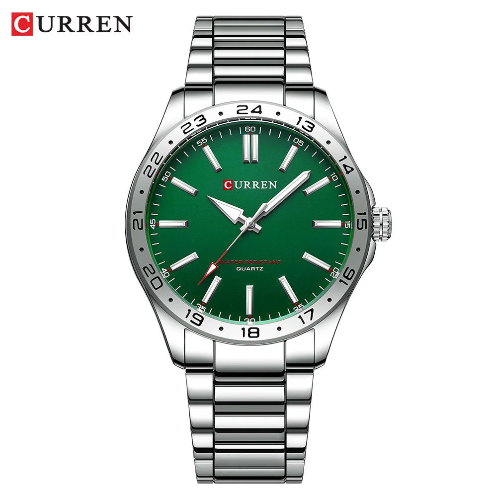 8452 Men Quartz Watch Simple Fashion Leisure Business Clock Black Silvery Stainless Steel Strap Wristwatch for Male
