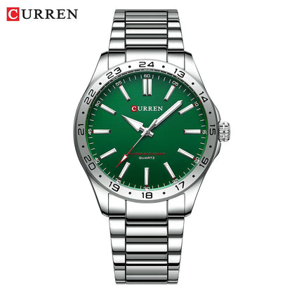 8452 Men Quartz Watch Simple Fashion Leisure Business Clock Black Silvery Stainless Steel Strap Wristwatch for Male