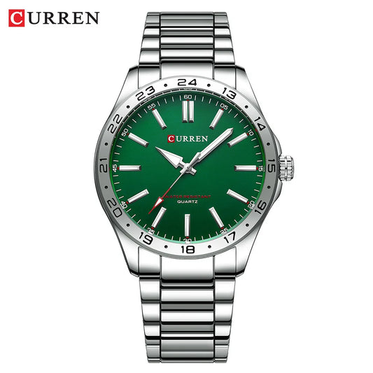 8452 Men Quartz Watch Simple Fashion Leisure Business Clock Black Silvery Stainless Steel Strap Wristwatch for Male