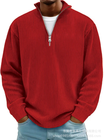 Men'S Quarter Zip Corduroy Polo Shirt Long Sleeve Casual Stand Collar Pullover for Daily Wear Streetwear