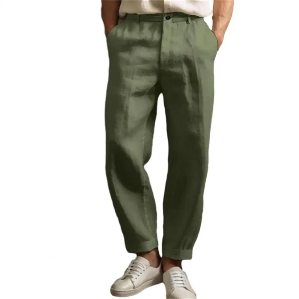 Suit Pants Vintage Loose Linen Trousers for Mens Spring Summer New Casual Straight Pants Men Fashion Pleated Breathable Pants
