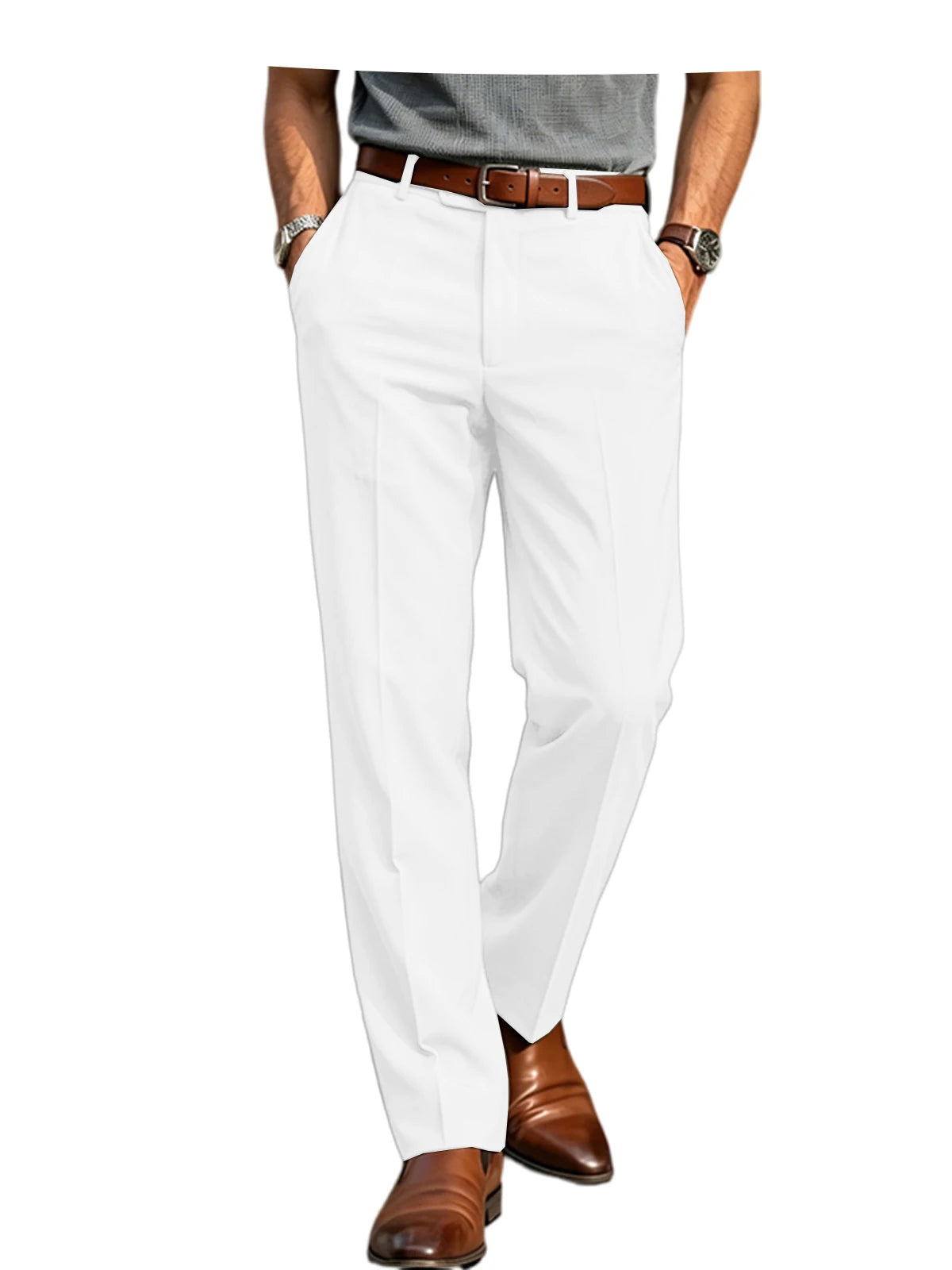 Men'S Formal Linen Summer Pants Classic Straight Suit Trousers Lightweight Breathable Soft Fashion Casual for Office Daily Wear