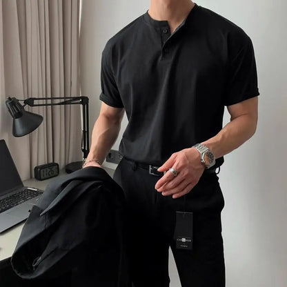 Summer Men‘S Short Sleeve Henley Neck T Shirts American Retro Casual Beach T-Shirts Loose High-Quality Fitness Sports Shirt Tops