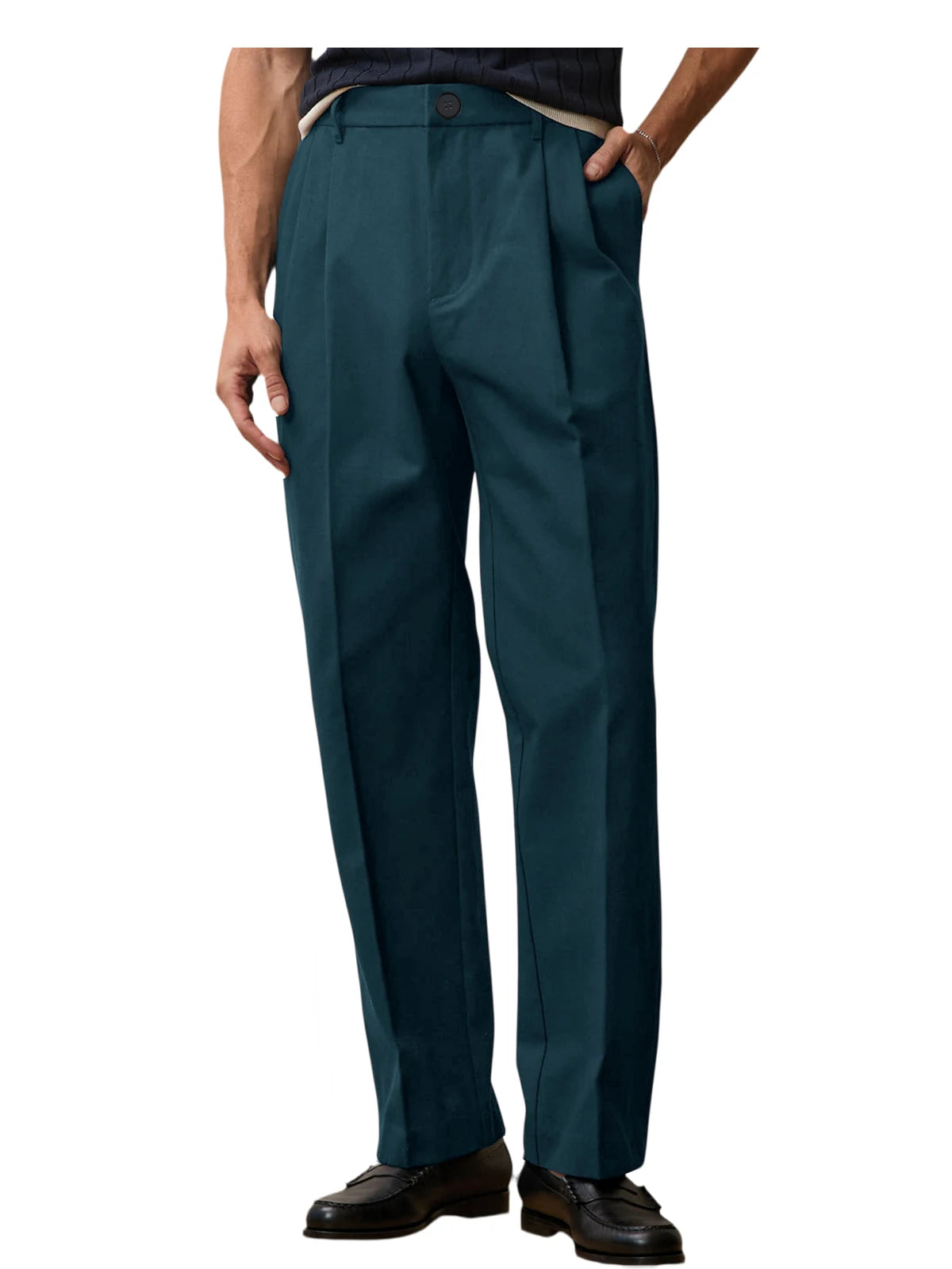 Men'S Wide Leg Pants High Waist Pleated Loose Fit Straight Leg Suit Trousers Business Office Formal Casual Men'S Dress Pants