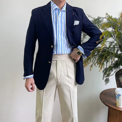 Men'S Double Breasted Blazer Peak Lapel Gold Button Slim Fit Suit Jacket Wrinkle Resistant Business Wedding Formal Sport Coat