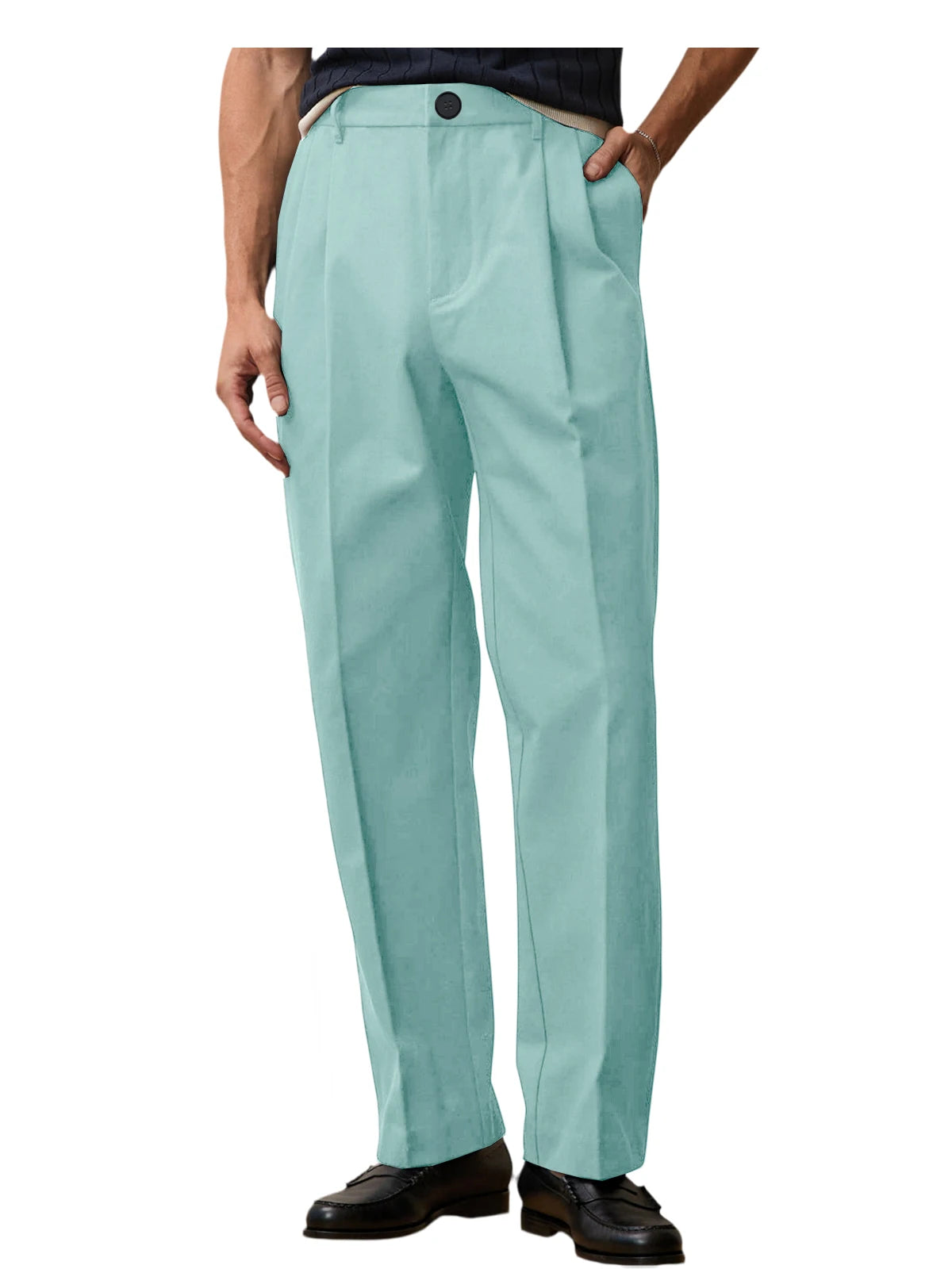 Men'S Wide Leg Pants High Waist Pleated Loose Fit Straight Leg Suit Trousers Business Office Formal Casual Men'S Dress Pants