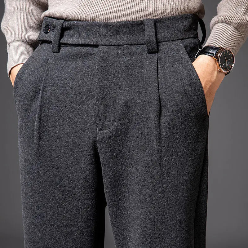 Brown Heavy Duty Woolen Straight Casual Brushed Pants Men High Quality Korean Business Work Trousers