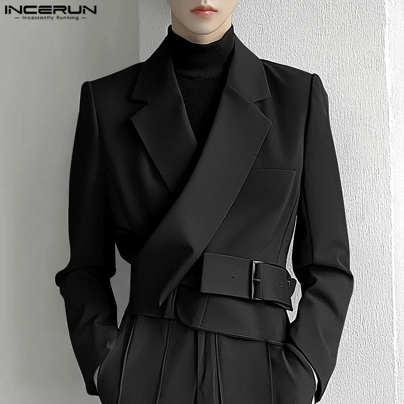 Fashion Casual Style Tops  Men'S Deconstruction Metal Buckle Design Suit Coat Streetwear Solid Long Sleeved Blazer S-5XL