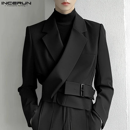 Fashion Casual Style Tops  Men'S Deconstruction Metal Buckle Design Suit Coat Streetwear Solid Long Sleeved Blazer S-5XL