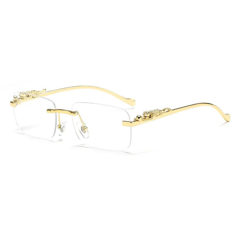 Classic Rimless Sunglasses Men Women Fashion Leopard Decoration Small Sun Glasses Stylish Frameless Driving Travelling Shades