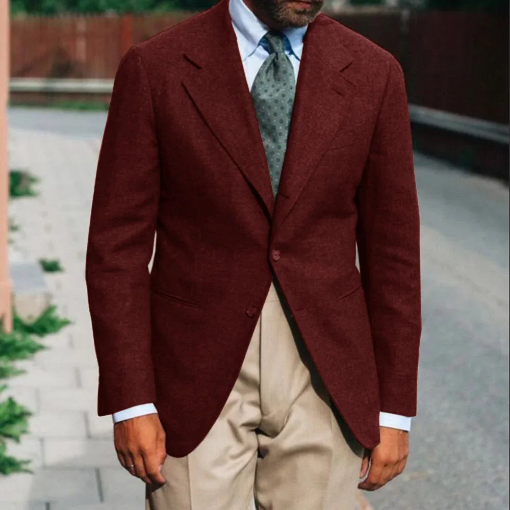Mens Tweed Suit Blazer Wool Vintage Inspired Single Breasted Slim Fit Business Casual Fashion Coat for Wedding Office Party Wear