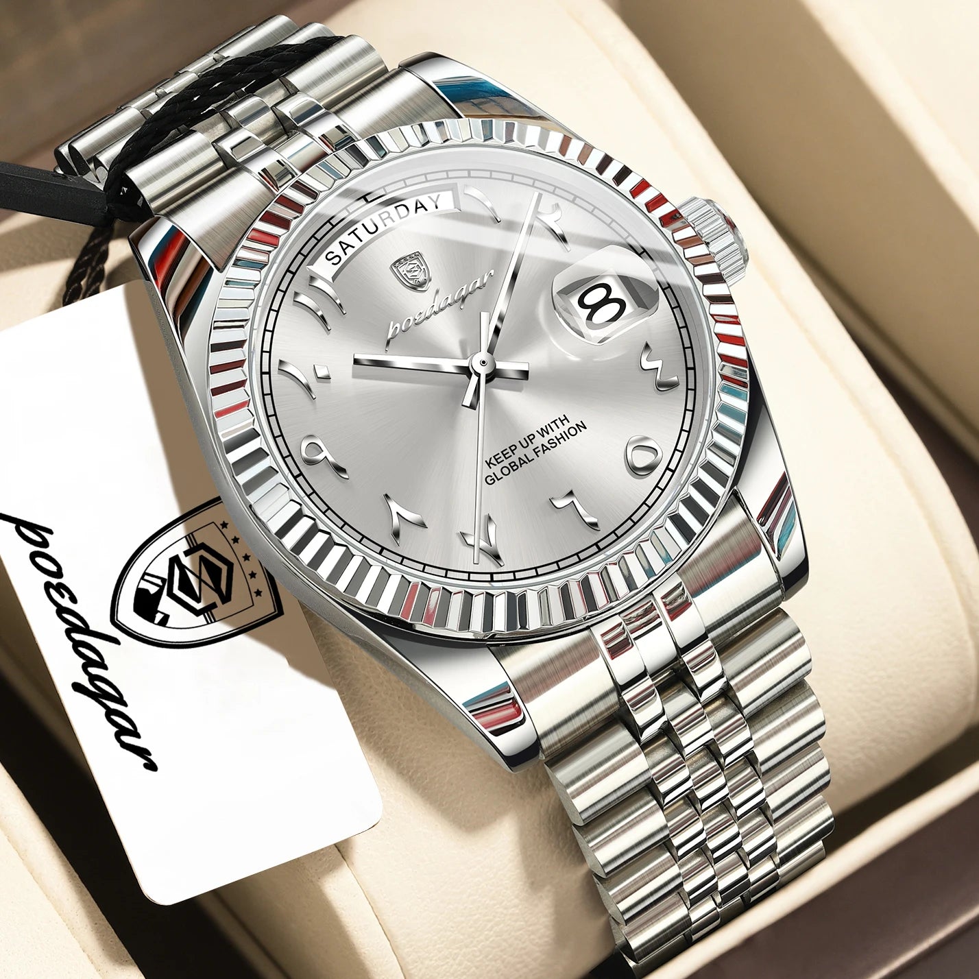 Fashion High Quality Men Clock Waterproof Date Week Watch for Man Stainless Steel Luxury Quartz Men'S Watches Reloj+Box