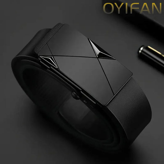 Fashion Men'S Belt Men'S Genuine Leather Belt Automatic Buckle Ratchet Belt Random Adjustment
