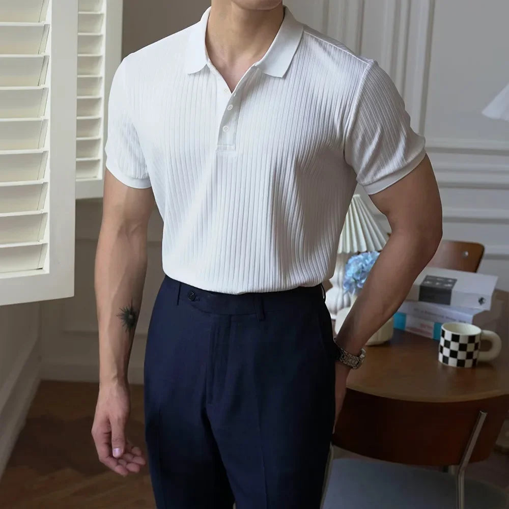 Men'S Summer Short-Sleeved Polo Slim Casual Sportswear Hundred Stretch Buttons Korean Fashion T-Shirt Men'S Tops