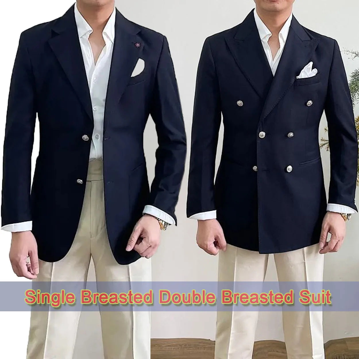 Men'S Double Breasted Blazer Peak Lapel Gold Button Slim Fit Suit Jacket Wrinkle Resistant Business Wedding Formal Sport Coat