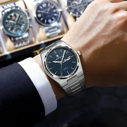 Luxury Business Men'S Quartz Watches Date Week Man Stainless Steel Watch Waterproof Luminous Fashion Men Wristwatch+Box