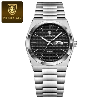 Luxury Business Men'S Quartz Watches Date Week Man Stainless Steel Watch Waterproof Luminous Fashion Men Wristwatch+Box