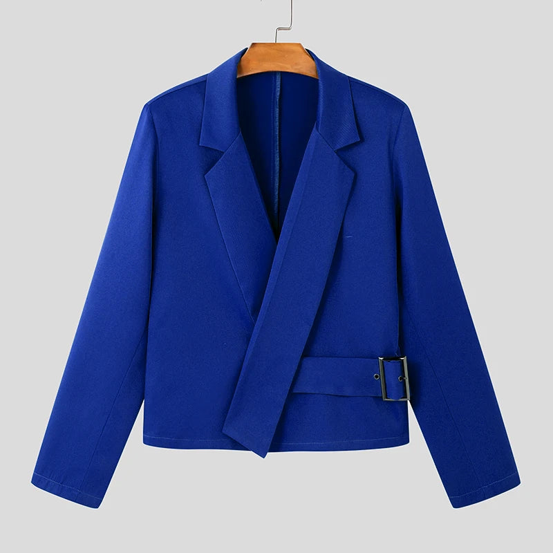Fashion Casual Style Tops  Men'S Deconstruction Metal Buckle Design Suit Coat Streetwear Solid Long Sleeved Blazer S-5XL