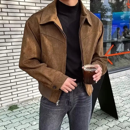 Men'S Suede Jackets Autumn Retro Bomber Casual Jacket Fashion Vintage Short Flying Slim Jacket High Street Outerwear Coat Male