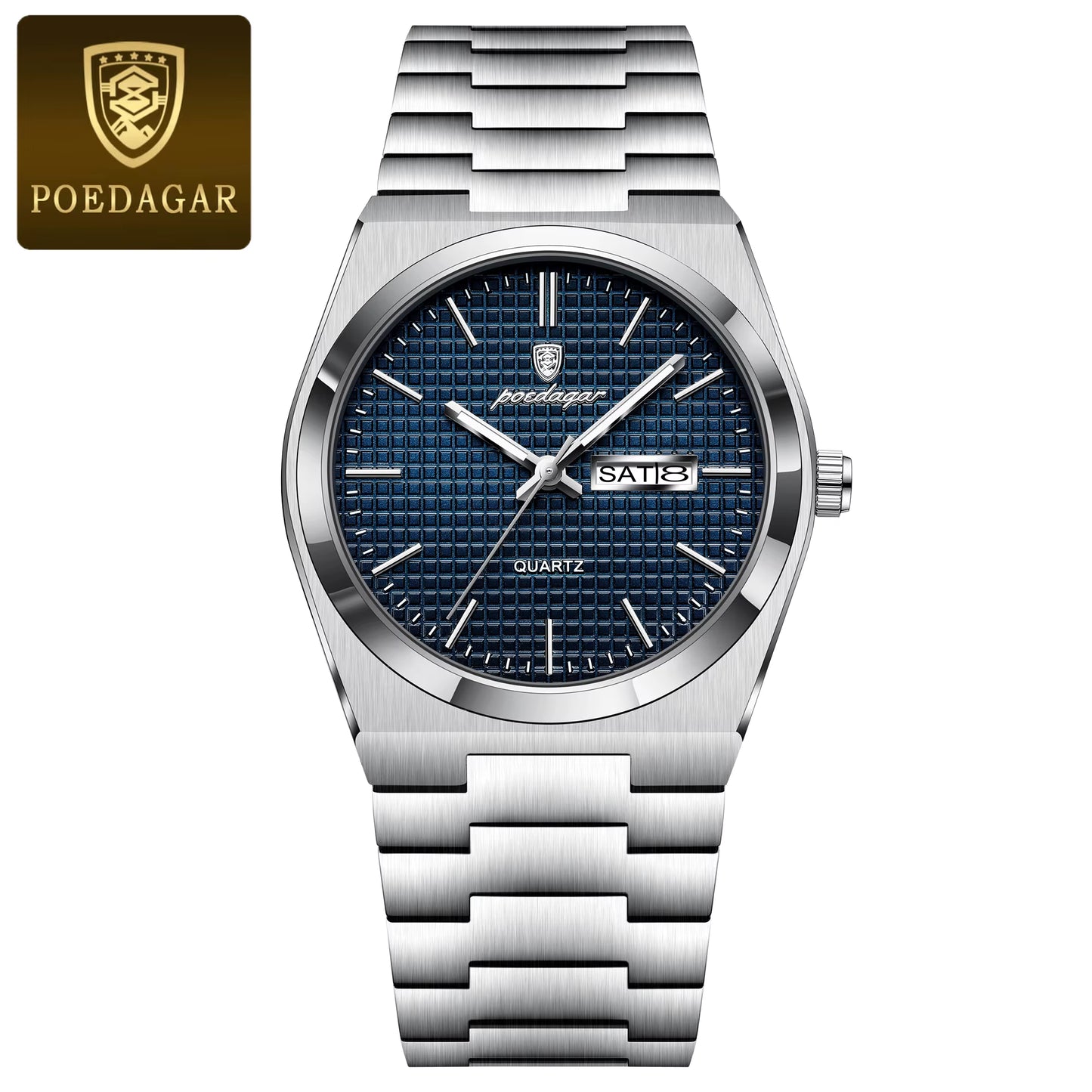 Luxury Business Men'S Quartz Watches Date Week Man Stainless Steel Watch Waterproof Luminous Fashion Men Wristwatch+Box