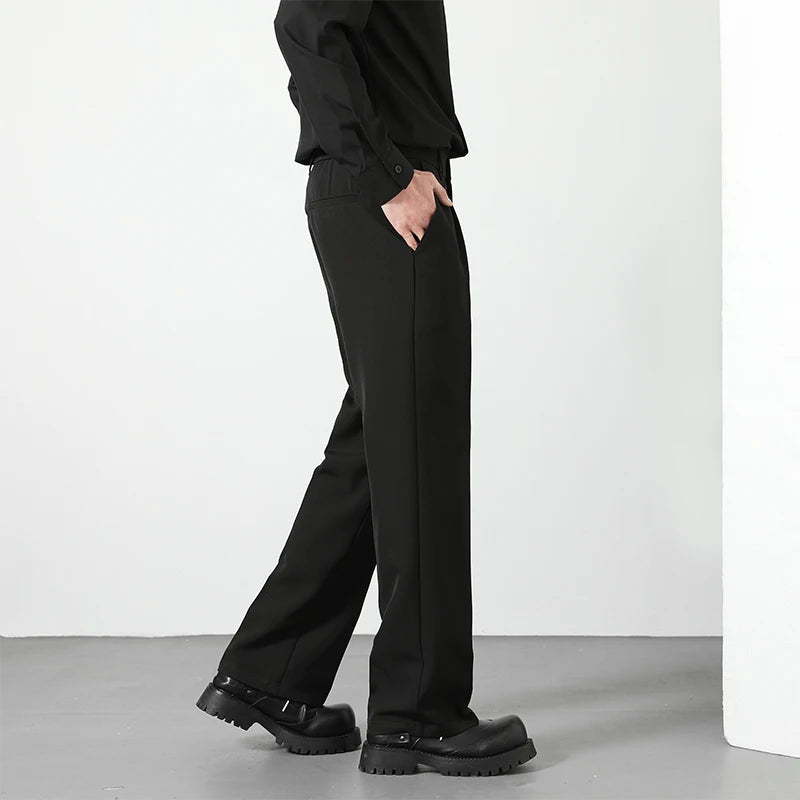 Spring and Summer Men'S Loose Suit Pants Korean Style Straight Solid Color Drape Elastic Business Office Casual Trousers Brown