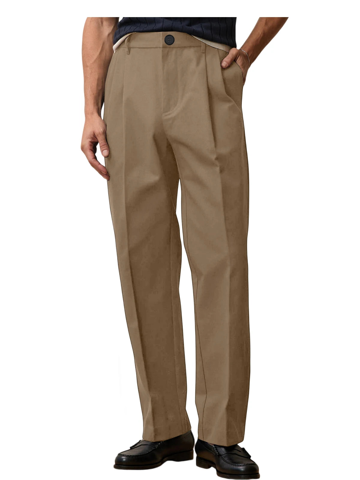 Men'S Wide Leg Pants High Waist Pleated Loose Fit Straight Leg Suit Trousers Business Office Formal Casual Men'S Dress Pants