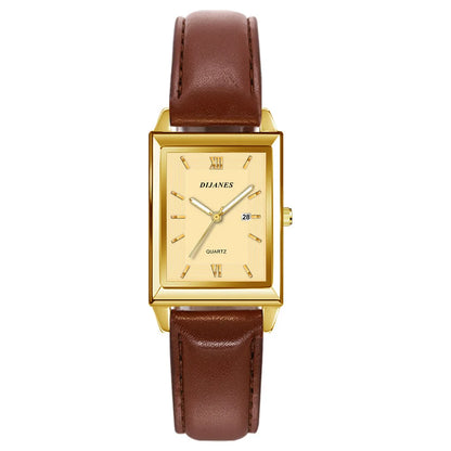 New Casual Leather Men'S Watch Square Quartz Watch Korean Version Student Watch Calendar Watch