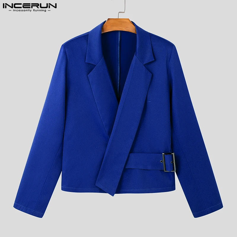 Fashion Casual Style Tops  Men'S Deconstruction Metal Buckle Design Suit Coat Streetwear Solid Long Sleeved Blazer S-5XL