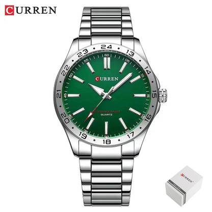 8452 Men Quartz Watch Simple Fashion Leisure Business Clock Black Silvery Stainless Steel Strap Wristwatch for Male