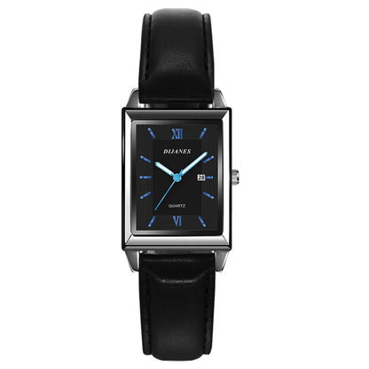 New Casual Leather Men'S Watch Square Quartz Watch Korean Version Student Watch Calendar Watch