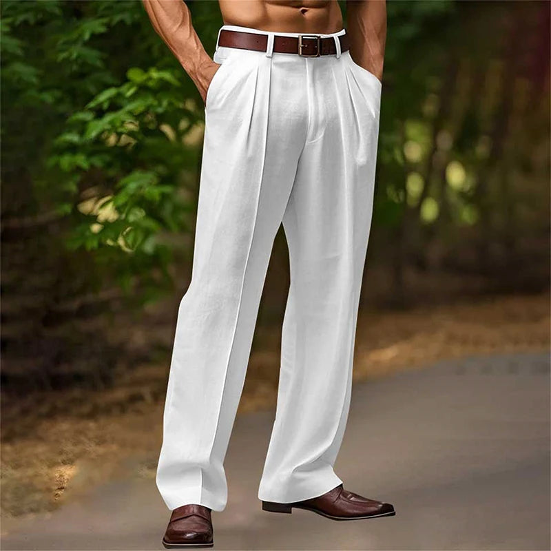 Daily Casual Mens Loose Straight Pants 2025 Spring Summer Leisure Breathable Thin Linen Trousers for Men Vintage Pleated Pants