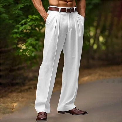 Daily Casual Mens Loose Straight Pants 2025 Spring Summer Leisure Breathable Thin Linen Trousers for Men Vintage Pleated Pants