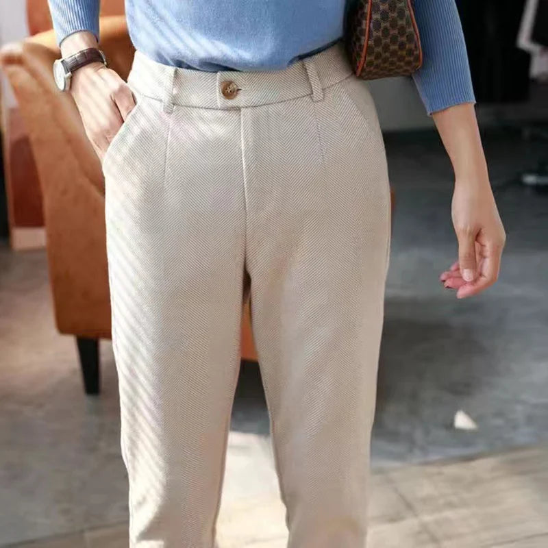 Italian Vintage Suit Pant for Men Autumn Winter Wool Herringbone Pattern Straight Trousers British Style Business Casual Pants