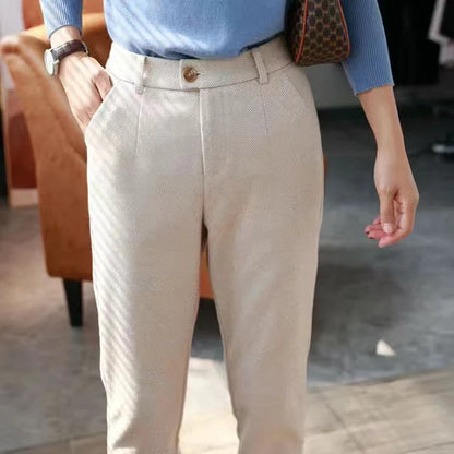 Italian Vintage Suit Pant for Men Autumn Winter Wool Herringbone Pattern Straight Trousers British Style Business Casual Pants