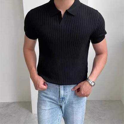 Summer New Men Knitted Shirts Short Sleeve Polo T-Shirts Tops Male Fashion Casual T Shirt Breathable Soild Polo Tee Man Clothing