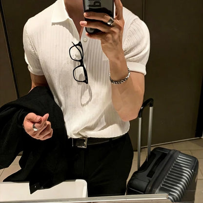 Summer New Men Knitted Shirts Short Sleeve Polo T-Shirts Tops Male Fashion Casual T Shirt Breathable Soild Polo Tee Man Clothing