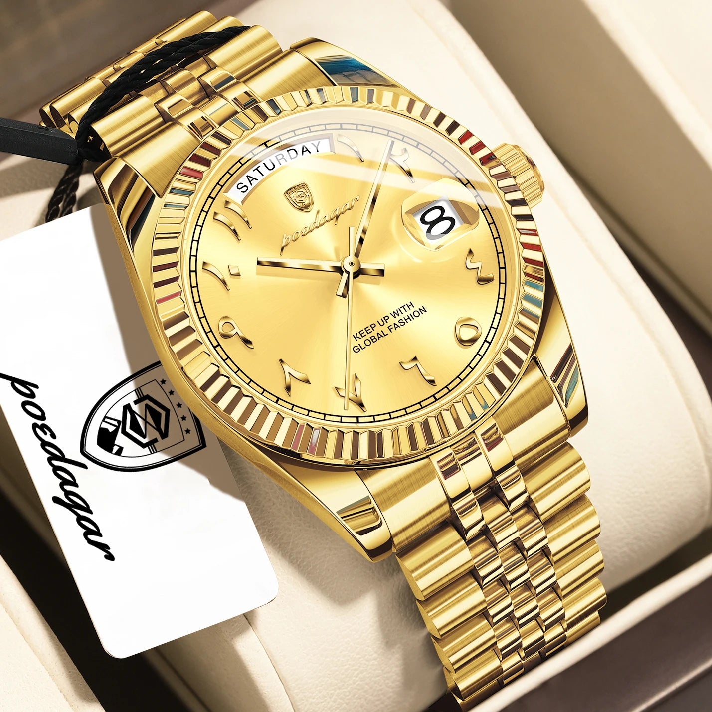 Fashion High Quality Men Clock Waterproof Date Week Watch for Man Stainless Steel Luxury Quartz Men'S Watches Reloj+Box