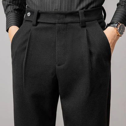 Brown Heavy Duty Woolen Straight Casual Brushed Pants Men High Quality Korean Business Work Trousers