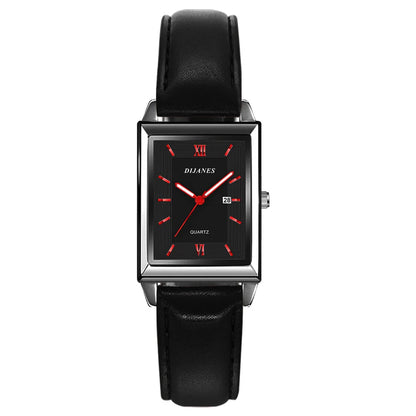 New Casual Leather Men'S Watch Square Quartz Watch Korean Version Student Watch Calendar Watch