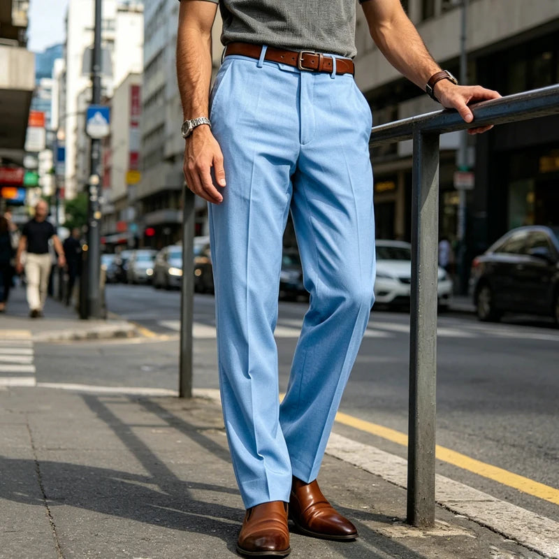 Men'S Formal Linen Summer Pants Classic Straight Suit Trousers Lightweight Breathable Soft Fashion Casual for Office Daily Wear