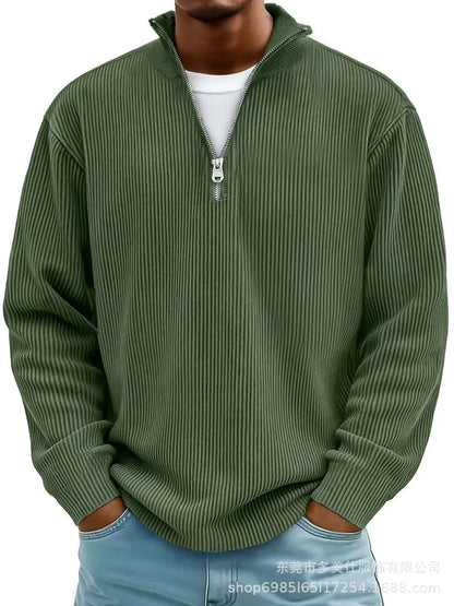 Men'S Quarter Zip Corduroy Polo Shirt Long Sleeve Casual Stand Collar Pullover for Daily Wear Streetwear
