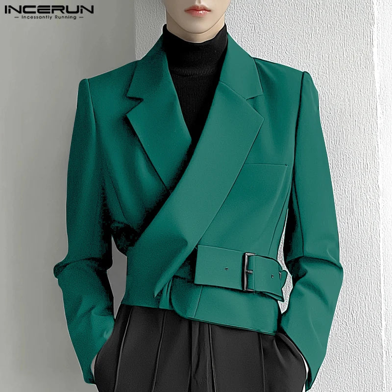 Fashion Casual Style Tops  Men'S Deconstruction Metal Buckle Design Suit Coat Streetwear Solid Long Sleeved Blazer S-5XL