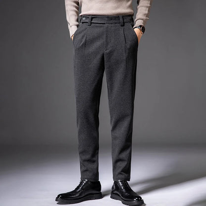 Brown Heavy Duty Woolen Straight Casual Brushed Pants Men High Quality Korean Business Work Trousers