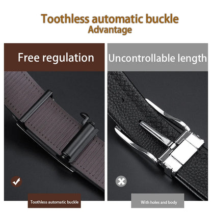 Fashion Men'S Belt Men'S Genuine Leather Belt Automatic Buckle Ratchet Belt Random Adjustment