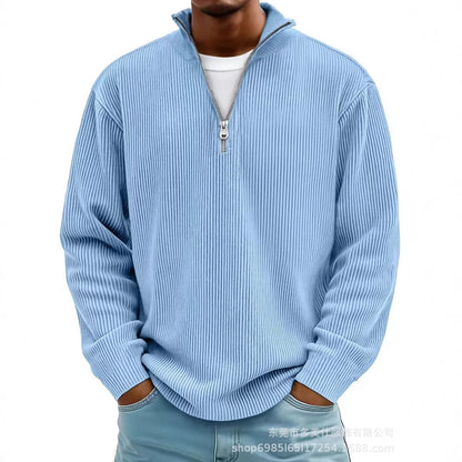 Men'S Quarter Zip Corduroy Polo Shirt Long Sleeve Casual Stand Collar Pullover for Daily Wear Streetwear