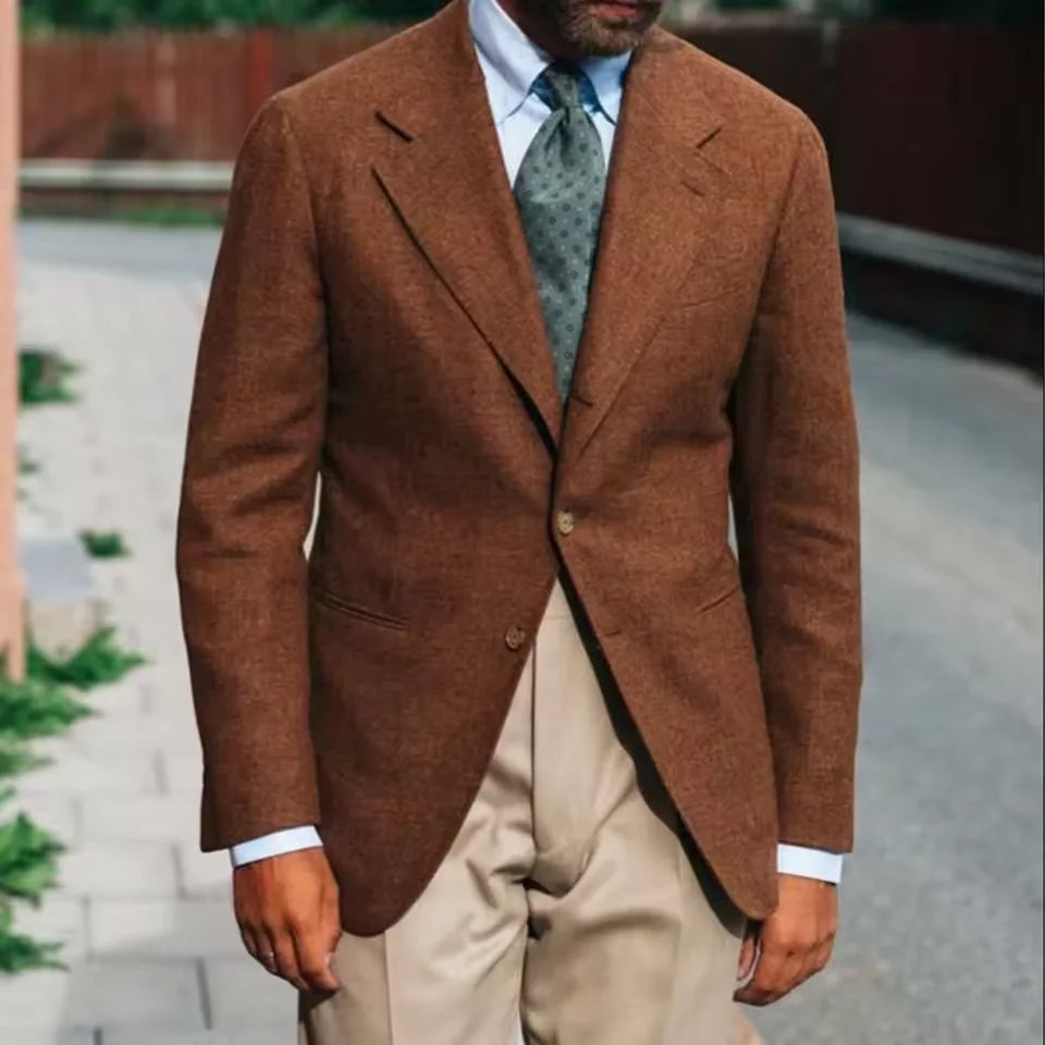 Mens Tweed Suit Blazer Wool Vintage Inspired Single Breasted Slim Fit Business Casual Fashion Coat for Wedding Office Party Wear