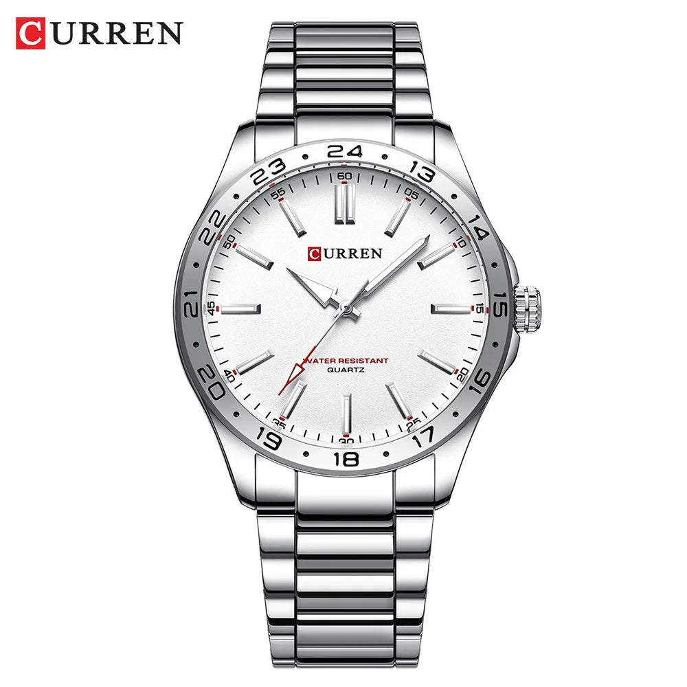 8452 Men Quartz Watch Simple Fashion Leisure Business Clock Black Silvery Stainless Steel Strap Wristwatch for Male