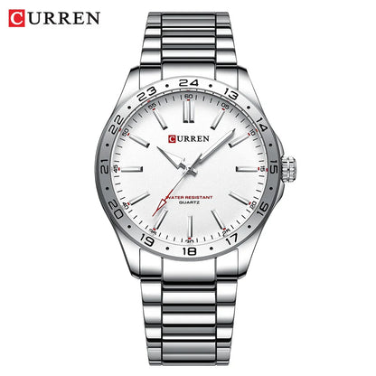 8452 Men Quartz Watch Simple Fashion Leisure Business Clock Black Silvery Stainless Steel Strap Wristwatch for Male