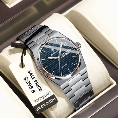 Luxury Business Men'S Quartz Watches Date Week Man Stainless Steel Watch Waterproof Luminous Fashion Men Wristwatch+Box