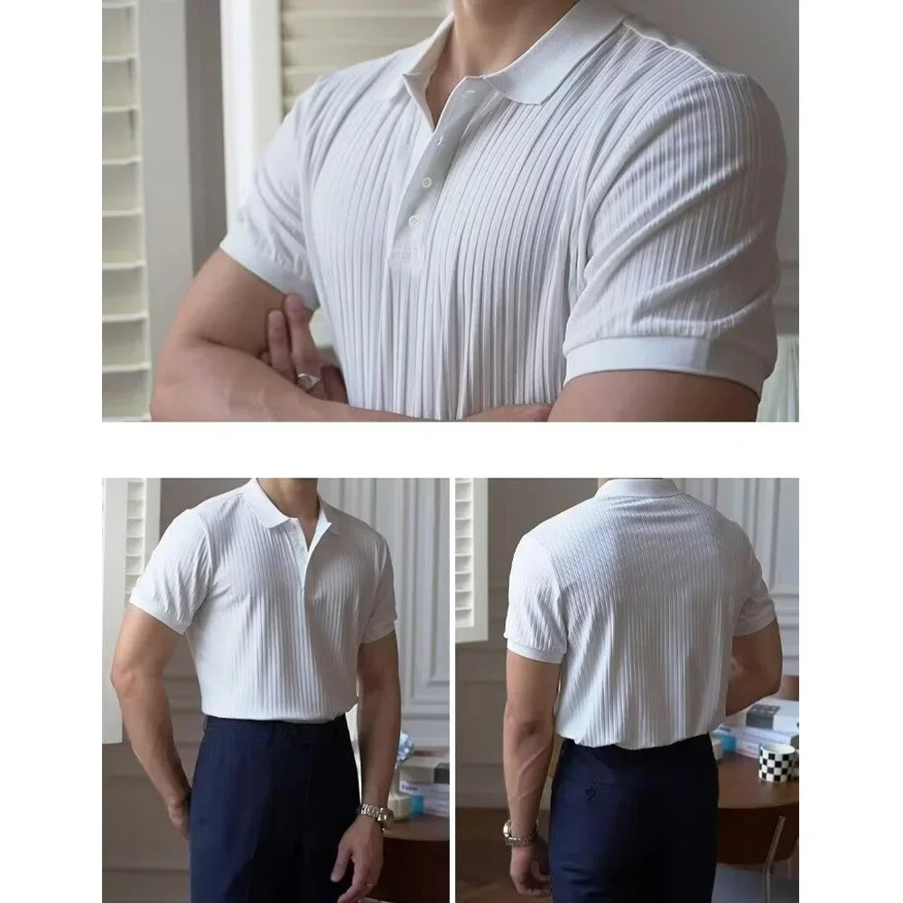 Men'S Summer Short-Sleeved Polo Slim Casual Sportswear Hundred Stretch Buttons Korean Fashion T-Shirt Men'S Tops